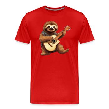 Chilliges Faultier mit Akustikgitarre - - Männer Premium Bio T-Shirt - Rot - Vorne - Damien (186cm)