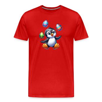 Pingouin jonglant avec les œufs de Pâques, artiste du pôle Sud - T-shirt bio Premium Homme - rouge - Devant - Damien (186cm)