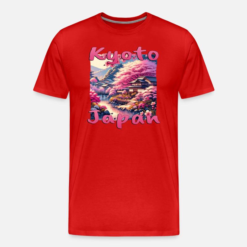 Magie de Kyoto : coucher de soleil, pagodes et rivière - T-shirt bio Premium Homme - rouge