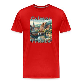 Colmar Old Town Half-Timbered House Grunge Look - Men's Premium Organic T-Shirt - red - Front - Damien (186cm)