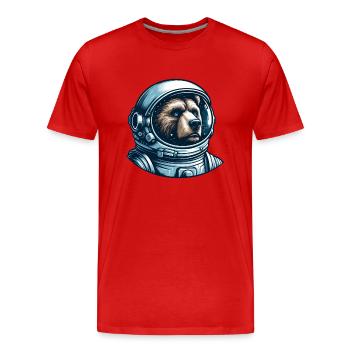 Pensive bear in outer space - Men's Premium Organic T-Shirt - red - Front - Damien (186cm)