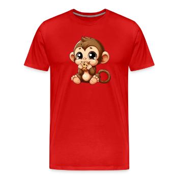 Mignon chimpanzé grignote sur des biscuits - T-shirt bio Premium Homme - rouge - Devant - Damien (186cm)
