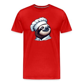 Proud Sloth Chef: Master at the Stove - Men's Premium Organic T-Shirt - red - Front - Damien (186cm)