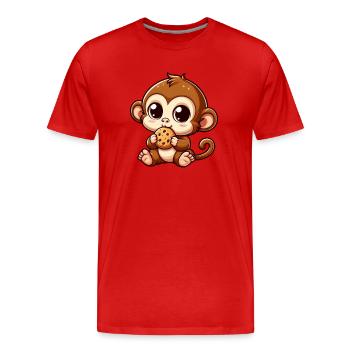 Un singe chimpanzé grignote des biscuits - T-shirt bio Premium Homme - rouge - Devant - Damien (186cm)
