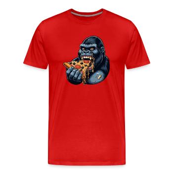 Gorilla Pizza Lover Funny Design - Men's Premium Organic T-Shirt - red - Front - Damien (186cm)