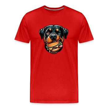 Rottweiler avec hamburger cheeseburger - T-shirt bio Premium Homme - rouge - Devant - Damien (186cm)