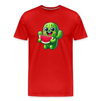 Cute Cactus Comic with Watermelon Fruity - Men's Premium Organic T-Shirt - red - Front - Damien (186cm)