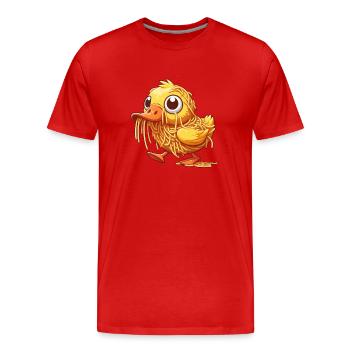 Tollpatschige Ente Süß mit Spaghetti - Männer Premium Bio T-Shirt - Rot - Vorne - Damien (186cm)