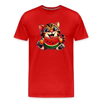 Bengalkatze Tiger Mit Wassermelone Fruchtig - Männer Premium Bio T-Shirt - Rot - Vorne - Damien (186cm)