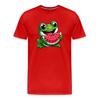 Frog With Watermelon Fruity Funny - Men's Premium Organic T-Shirt - red - Front - Damien (186cm)