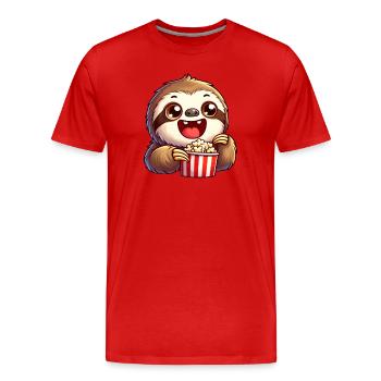Faultier Popcorn Kino Filme - Männer Premium Bio T-Shirt - Rot - Vorne - Damien (186cm)
