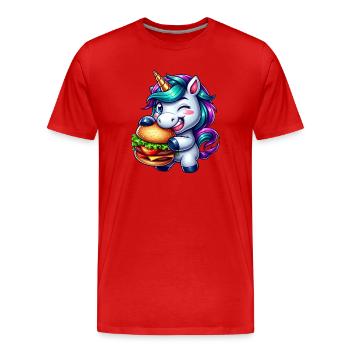 Hamburger Cheeseburger licorne - T-shirt bio Premium Homme - rouge - Devant - Damien (186cm)