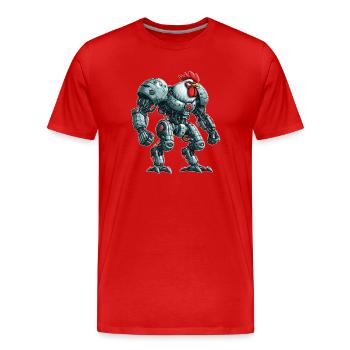 Poulet Coq Poule Cyborg Robot Mech - T-shirt bio Premium Homme - rouge - Devant - Damien (186cm)
