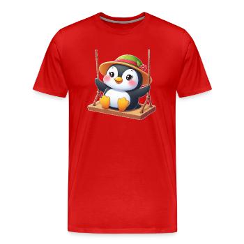 Pinguin auf Schaukel Spielplatz Schaukeln Spaß - Männer Premium Bio T-Shirt - Rot - Vorne - Damien (186cm)