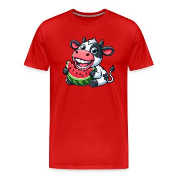 Lustiger Kuh Bulle Stier Wassermelone Sommer - Männer Premium Bio T-Shirt - Rot - Vorne - Damien (186cm)