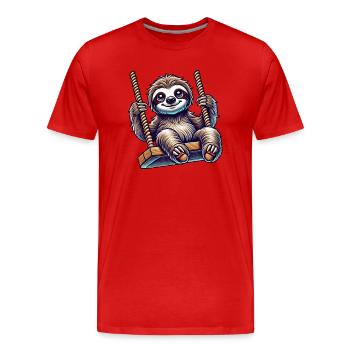 mignon paresseux balançoire dessin animé aire de jeux animal - T-shirt bio Premium Homme - rouge - Devant - Damien (186cm)