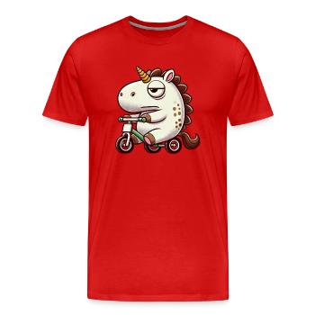 Einhorn auf Dreirad lustig skurril Fabelwesen - Männer Premium Bio T-Shirt - Rot - Vorne - Damien (186cm)