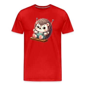 Süßer Igel auf Schaukel Cartoon Spielplatz - Männer Premium Bio T-Shirt - Rot - Vorne - Damien (186cm)