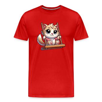 chat mignon bercement dessin animé aire de jeux amusant - T-shirt bio Premium Homme - rouge - Devant - Damien (186cm)
