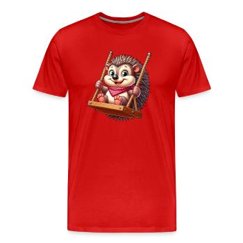 Süßer Igel schaukeln Spielplatz Cartoon - Männer Premium Bio T-Shirt - Rot - Vorne - Damien (186cm)