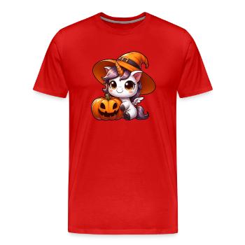 Whimsical Halloween Unicorn Dinosaur with - Men's Premium Organic T-Shirt - red - Front - Damien (186cm)