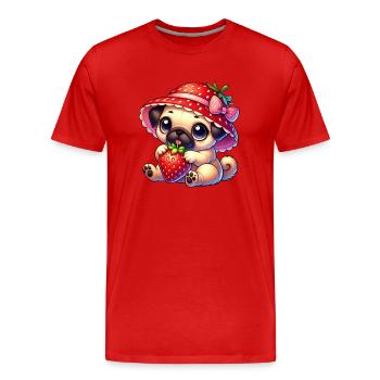Pug with Strawberry Summer Fruity - Men's Premium Organic T-Shirt - red - Front - Damien (186cm)