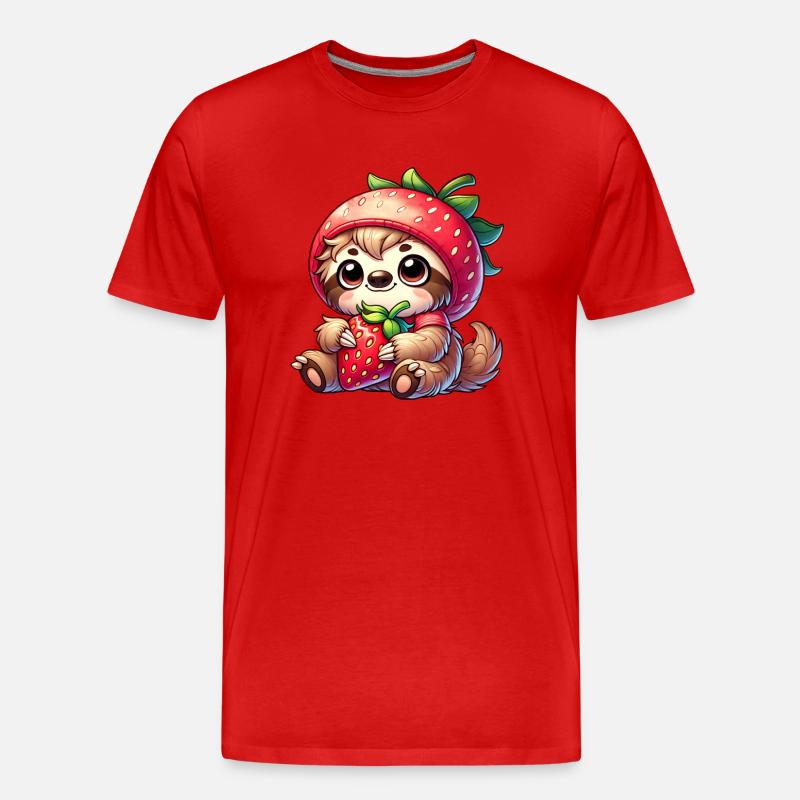 Faultier Erdbeere Sommerfrucht Design - Männer Premium Bio T-Shirt - Rot