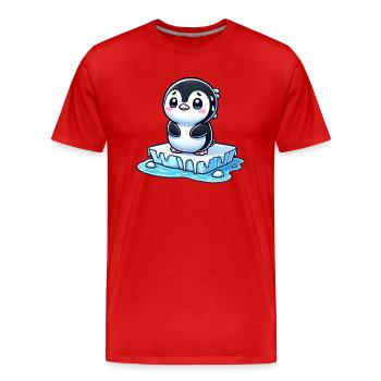 Un pingouin transpire sur la banquise et fond au pôle Sud - T-shirt bio Premium Homme - rouge - Devant - Damien (186cm)