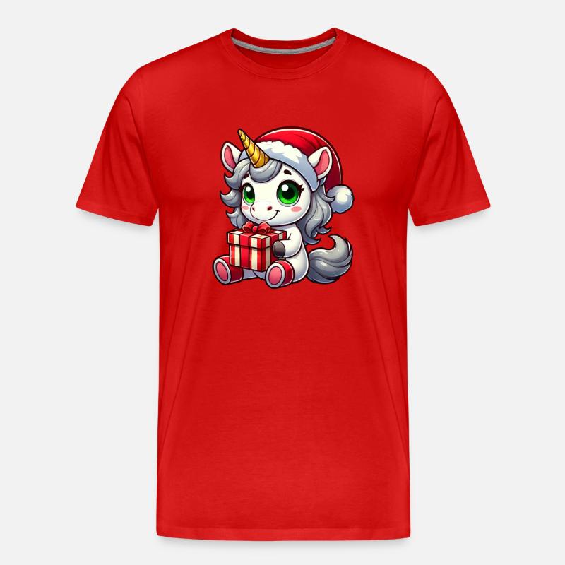 Weihnachtsmann mit Weihnachts-Einhorn - Männer Premium Bio T-Shirt - Rot