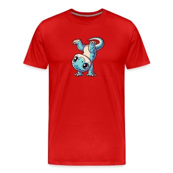 T-Rex Handstand sportlich tollpatschig - Männer Premium Bio T-Shirt - Rot - Vorne - Damien (186cm)