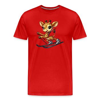 Giraffe Skifahrer Winterurlaub Wintersport - Männer Premium Bio T-Shirt - Rot - Vorne - Damien (186cm)