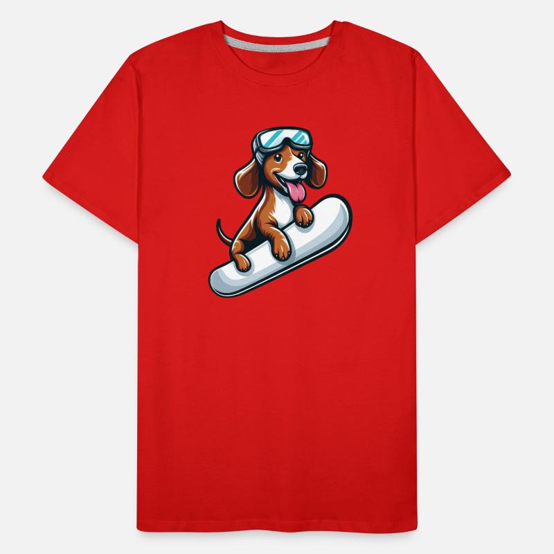 Dackel Hund Snowboard Comics Winterspaß Männer Premium Bio T-Shirt