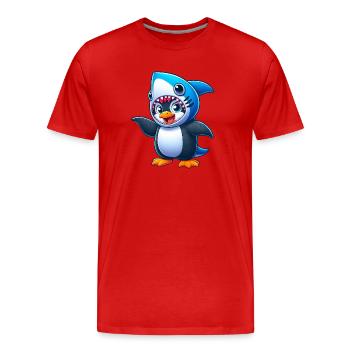 Lustiger Pinguin Hai Karneval Cartoon - Männer Premium Bio T-Shirt - Rot - Vorne - Damien (186cm)