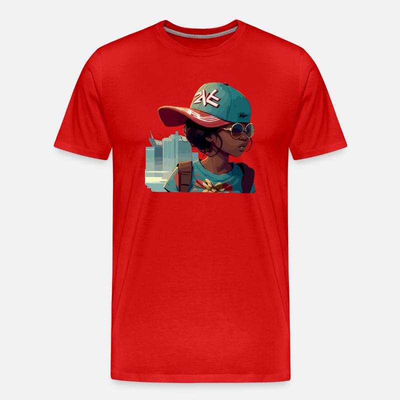 Urbanes Mädchen mit Sonnenbrille - Männer Premium Bio T-Shirt - Rot
