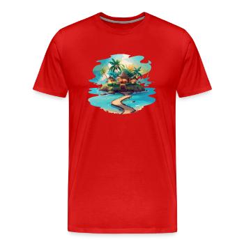 Tropical Island with cosy huts - Men's Premium Organic T-Shirt - red - Front - Damien (186cm)
