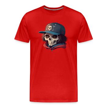 Crâne aux cheveux longs - T-shirt bio Premium Homme - rouge - Devant - Damien (186cm)