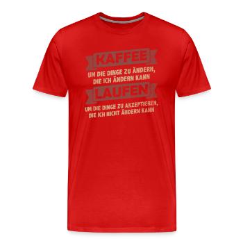 Kaffee Sprüche > Kaffee trinken + Laufen - Männer Premium Bio T-Shirt - Rot - Vorne - Damien (186cm)