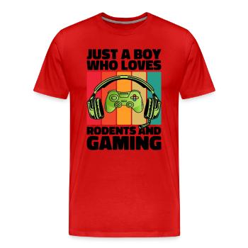 Gamer et Rongeurs : Jeux Vidéo et Aventure Agile - T-shirt bio Premium Homme - rouge - Devant - Damien (186cm)