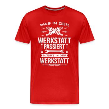 Was in der Werkstatt passiert... Geschenk - Männer Premium Bio T-Shirt - Rot - Vorne - Damien (186cm)
