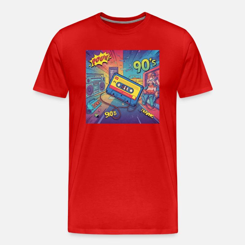 90er-Vibes: Comic-Kassette im Retro-Look - Männer Premium Bio T-Shirt - Rot