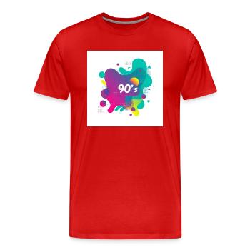 90er-Jahre-Vibes - Männer Premium Bio T-Shirt - Rot - Vorne - Damien (186cm)