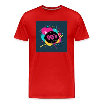 90er-Jahre-Vibes - Männer Premium Bio T-Shirt - Rot - Vorne - Damien (186cm)