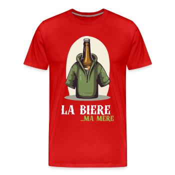 Das Bier... Meine Mutter - Männer Premium Bio T-Shirt - Rot - Vorne - Damien (186cm)