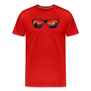 Mountains at sunset – Wanderlust - Men's Premium Organic T-Shirt - red - Front - Damien (186cm)