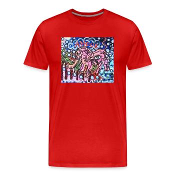 Rosa Elefant "Love" - Männer Premium Bio T-Shirt - Rot - Vorne - Damien (186cm)