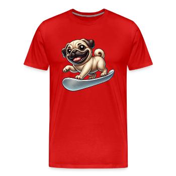 Lustiger Mops auf dem Snowboard im Winterurlaub - Männer Premium Bio T-Shirt - Rot - Vorne - Damien (186cm)