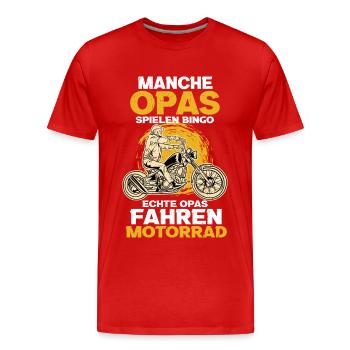 Coole Opas fahren Motorrad - Opa - Biker - Bingo - Männer Premium Bio T-Shirt - Rot - Vorne - Damien (186cm)