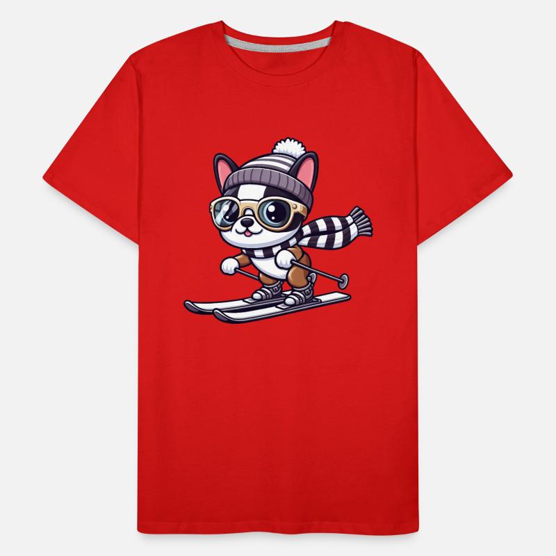 Chien Boston Terrier Skis De Ski Mignon Comic Win T-shirt bio Premium Homme