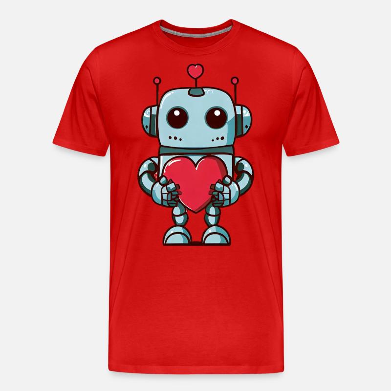 Roboter mit Herz - Männer Premium Bio T-Shirt - Rot