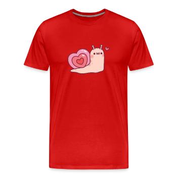 Cute Snail With Heart Shaped Shell - Men's Premium Organic T-Shirt - red - Front - Damien (186cm)